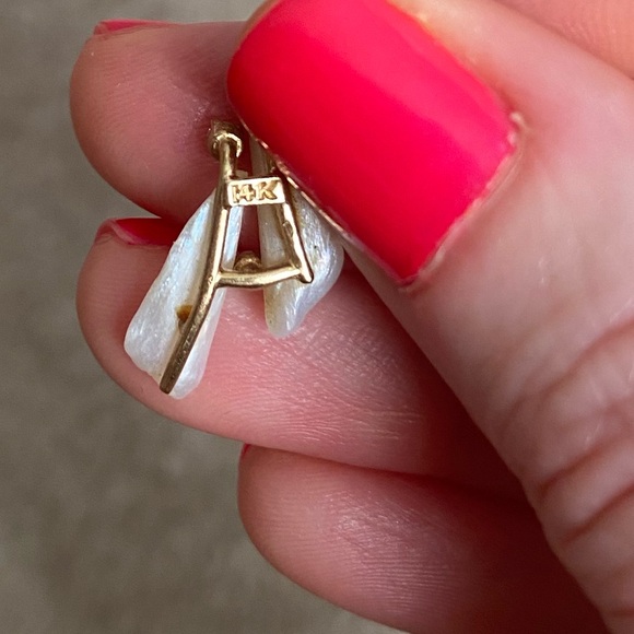 14k Mother of Pearl & Diamond Accent Earrings - Picture 4 of 7